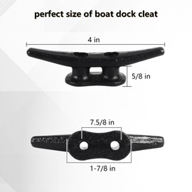 Dock Cleats 4 inch (6 Pack) Boat Dock Cleats with Screws Electrophoretic Black Coated Iron Boat Cleats Marine Grade Dock Cleats Rope Cleats for Boat, Kayak, Rope Tie Down, Deck and Décor