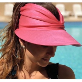 Muryobao Womens Sun Visor Hat Wide Brim Summer UPF 50+ UV Protection Beach Sport Cap Rose Red