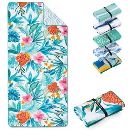 Fit-Flip Beach towel microfibre - large quick dry towels - for travel and swimming - lightweight, compact and super absorbent - sand free, 100% recycled - Tropic Flowers 200x90cm