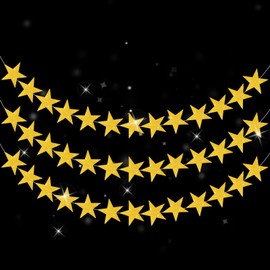 40 Feet Glitter Gold Star Garland Decorations Double Side Twinkle Star Hanging Banner Decorations Glitter Stars Paper Streamers Garands Bunting Backdrop for Birthday Wedding Christmas Holiday Party