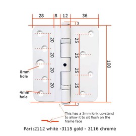 4 Inch 5 Knuckle Timber Upvc Composite Butt Type Door Hinge in White