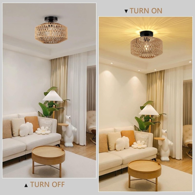 SEIHONG Rattan Ceiling Light Rustic Semi Flush Mount Ceiling Light
