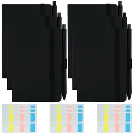 6Pcs A6 Pocket Notebooks, Small Hardcover Notebook, 6 Mini Journal Notebook with 6 Pen and 10 Sticky Notes, A6 Notebook Lined Journal Notebook Notepads 160 Pages for Office, Home, School (Black)
