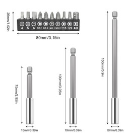 Ksvaye 19PCS Magnetic Drill Bit Holders 1/4" Hex Shank Magnetic Screwdriver Bit Holder Quick Release Drill Bit Holder Extension Set 75/100/150 mm For Drill and Handheld Driver, with Screwdriver Bits