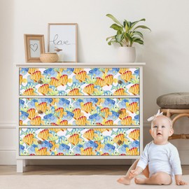 CRE8TIVE Tropical Fish Contact Paper Orange Blue Peel and Stick Wallpaper Ocean Sea Animal Wall Paper for Bedroom Nursery Wallpaper Bathroom Waterproof Vinyl Wrap Cabinets Drawers 30.5cmx300cm