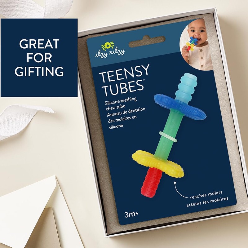 Itzy Ritzy Teensy Tube Teether; Textured Hollow Baby Teething Tube