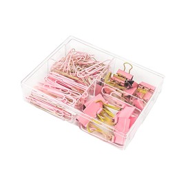 155 Pcs Paper Binder Clips Set Assorted Size Binder Paperclips Candy Color Paper Clips Document Organization Binder Clips with Container Pink