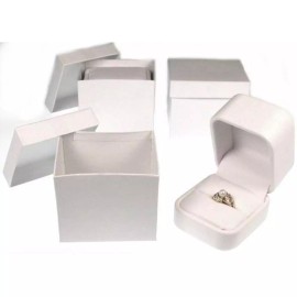 FindingKing White Faux Leather Ring Display Jewelry Showcase Box