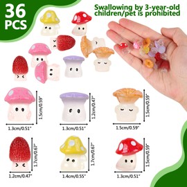 BENOSPACE Luminous Mushrooms, 36Pcs Mini Resin Glow in The Dark Mushroom Luminous Plants Ornament for Dollhouse Fairy Garden Decoration Tiny Mushroom Figurine State DIY Craft Micro Landscape Aquarium
