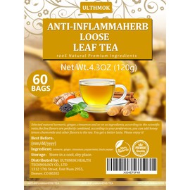 60 Premium Anti-Inflammaherb Tea Bags, Made with 100% Natural Herb Ingredients, Turmeric, Ginger, Cinnamon, Peppermint, Black Pepper, No Additives & Caffeine Free.
