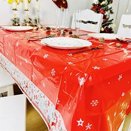 POPOYU Christmas Party Tablecloth,120 * 180cm Large Plastic Xmas Table Cover for Christmas Party,Rectangle Table Cloths Santa Xmas Tablecloth for Winter Holiday Xmas Party Table Decoration Supplies
