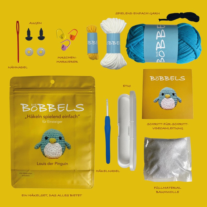 Die Bobbels Beginner's Crochet Set for Beginners with Easy Yarn,