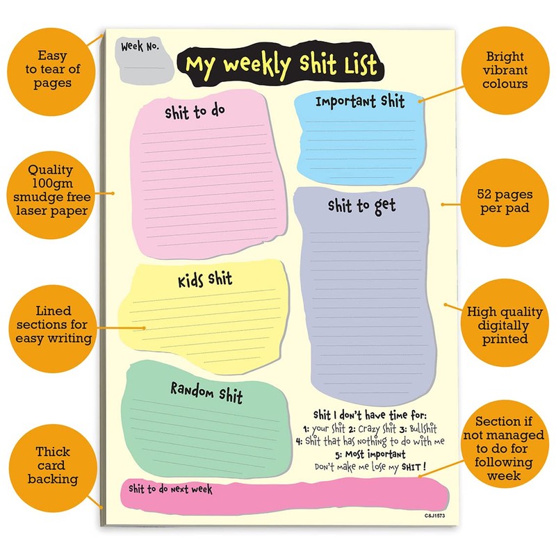 Rude Weekly Planner A4 / Funny Daily To do List