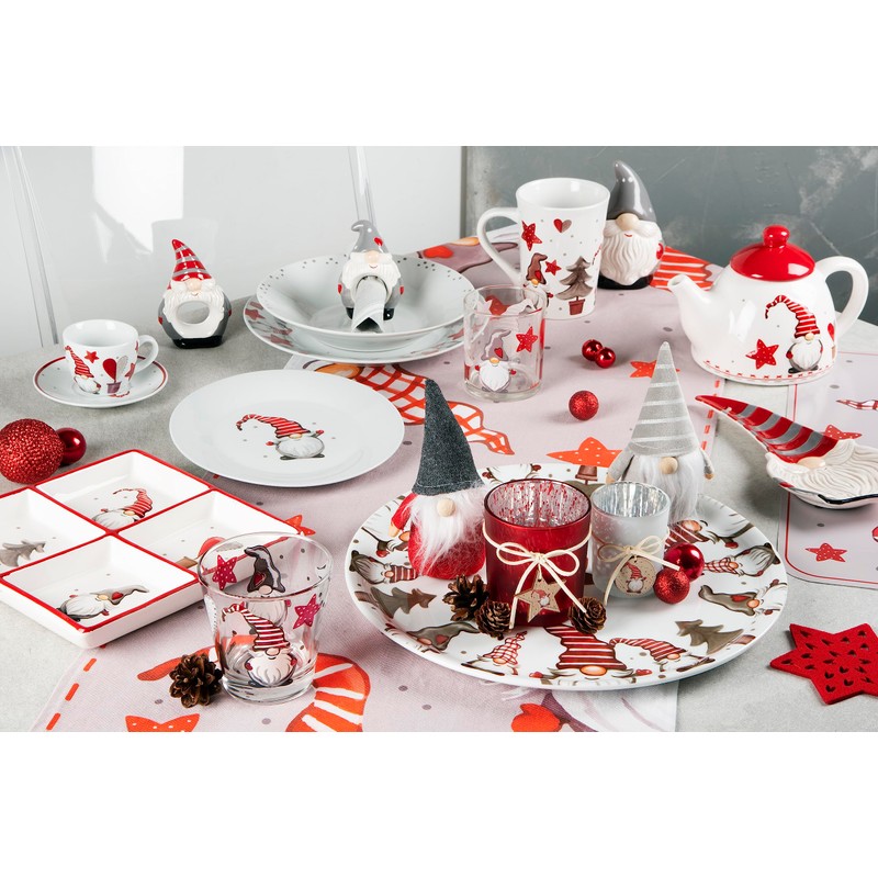 Excelsa 64125 Gnomo Christmas Teapot, Ceramic, White, Red