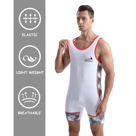Men's Wrestling Suit Tight Sportswear One Piece Sleeveless Training Gym Weightlifting Bodysuit White Black S