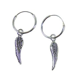 Creole Earrings 925 Silver with Angel Wings Pendant Indian Jewellery, Sterling Silver