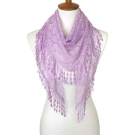 Cindy & Wendy Lightweight Triangle Floral Fashion Lace Fringe Scarf Wrap for Women (Lilac)