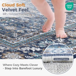 OPPODREAM Vintage Blue Area Rugs 8x10, 8 x 10 Retro Washable Rug Non Slip, Low-Pile Faux Wool Carpet, Soft Distressed Navy Floor Mat for Living Room, Bedroom, Office, Dorm, Dinning Room, Big & Large