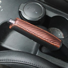 YFFSFDC Genuine Leather Handbrake Protection Cover Dirt Proof Cover Universal Easy Installation Premium Parking Brake Protection (Brown Carbon Fiber)