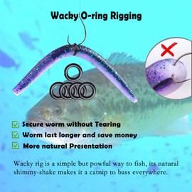 Wacky Rig Tool Wacky O-Rings for Wacky Rigging Soft Plastic Worms, Wacky Rigging Tool Fishing Bait Rigs, Wacky Worm Tool Silicone O Rings for Rubber Fishing Worms for Bass Fishing Wacky or Neko Rig