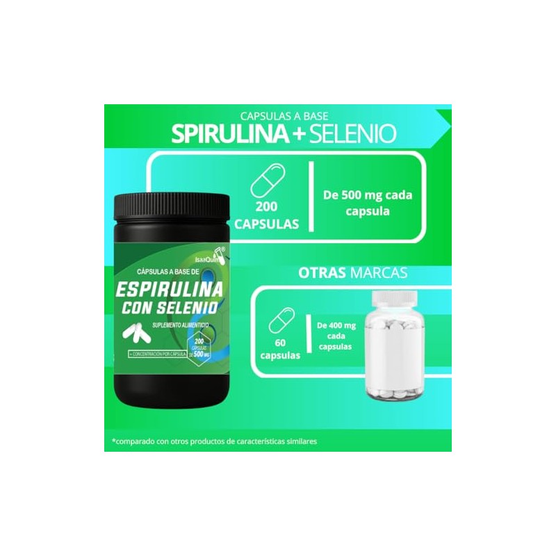 Espirulina con Selenio IsaaQuim | Suplemento Alimenticio | 200 Cápsulas
