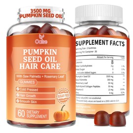 OALSE Pumpkin Seed Oil with Saw Palmetto Gummies, 3500mg Per Serving, Cold Pressed, with Rosemary Leaf, Zinc, Hydrolyzed Collagen Peptides, Pumpkin Seed Oil for Hair Growth, Vegan, 60 Counts