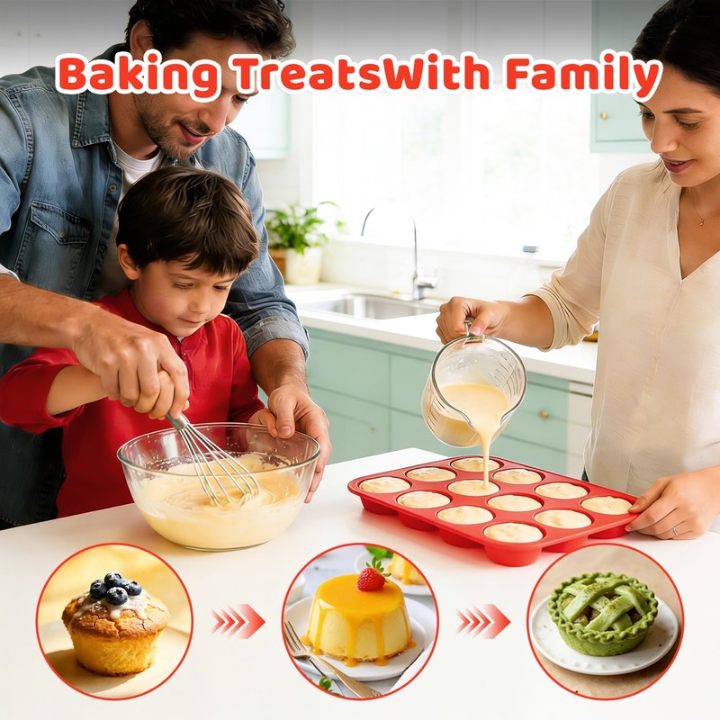 Helpcook 2Pack Silicone Muffin Pans with Metal Reinforced Frame,12 Cup