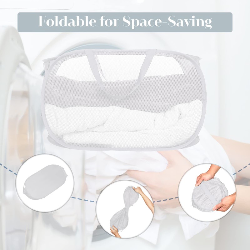 Strong Mesh Pop Up Laundry Basket, Collapsible Laundry Hamper with