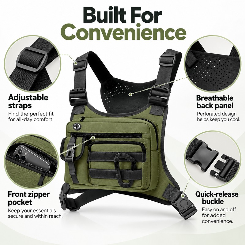 Tactical Chest Bag for Men, Water-Resistant Crossbody Sling Backpack with