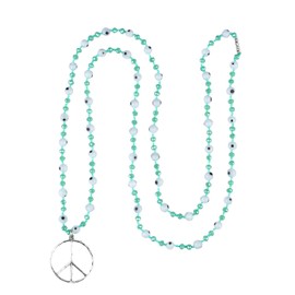 KELITCH Evil Eye Crystal Necklace for Women Peace Sign Pendant Necklace Long Beads Necklace, Nylon bead, Pearl
