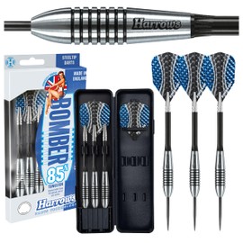 Harrows Bomber 85% Tungsten Darts | Steel Tip Darts set with carry case | 21g, 23g, 25g & 27g | Includes Black Alamo Shafts & 100 Micron Dimplex Flights