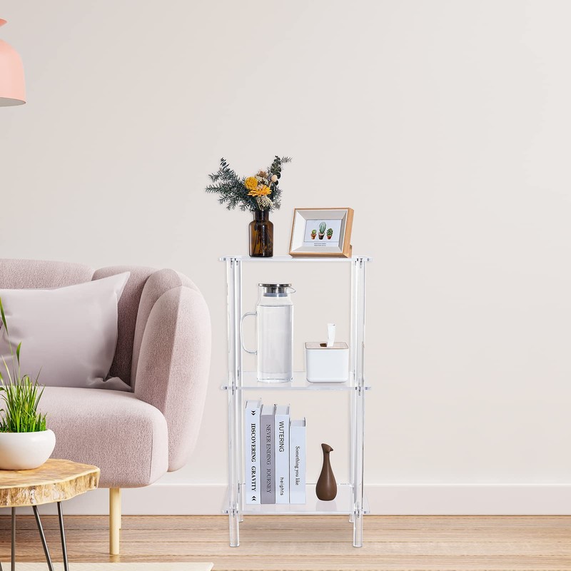Aquiver Acrylic Tall Side Table - 3 Tier End Table