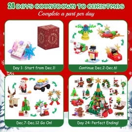 Advent Calendar 2024 Christmas Tree and Street Building Blocks Set for Toddler Kids Teen Adults, 24 Days 12-in-1 Christmas Countdown Advent Calendars for Boys Girls Women Men Holiday Gift Ideas