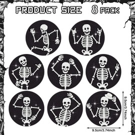 Purpeak 8 Pcs Diamond Coasters Skull Diamond Painting Coasters Farmhouse Diamond Painting Coasters with Holder DIY Diamond Art Coasters Kits DIY Diamond Crafts for Gift