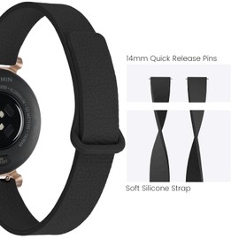 14mm Watch Band Compatible with Garmin Lily 2 Watch Band, Magnetic Silicone Adjustable Sport Band for 14mm SmartWatches (Black)