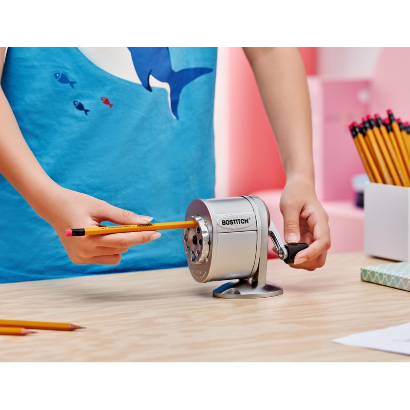 Bostitch Metal Manual Pencil Sharpener, Silver (MPS1-CH)