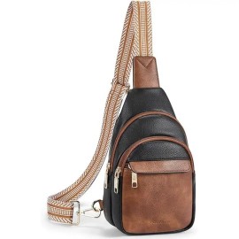 Small Leather Crossbody Sling Bag for Women Fanny Pack Chest Messenger Bag for Travelcolor: black and Brown Color