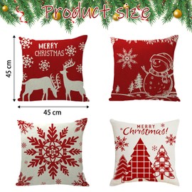 FMKLDENA Set of 4 Christmas Cushion Covers, Merry Christmas, 45 x 45 cm, Christmas Decorative Cushion Cover, Print Cushion Covers for Christmas, Christmas Pillow Case for Sofa, Living Room, Bed