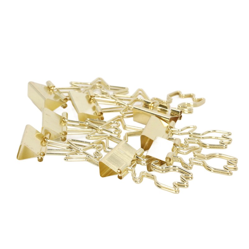 30pcs Gold Binder Clips Flower Shape Pentagonal Heart Shape Electroplating