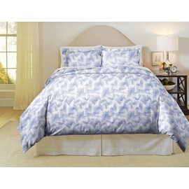 Pointehaven 3 Piece Bedding Duvet Set with Button Closure 200 Thread Count 100% Combed Cotton Valentina Blue Printed Duvet Set with Tie-Backs All Season Full/Queen