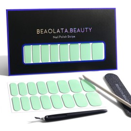 Beaolata Nail Polish Strips, 32PCS Salon Quality Wraps, Long Lasting Gel Nail Stickers for Women Easy Apply& Remove (Light Blue Mint)