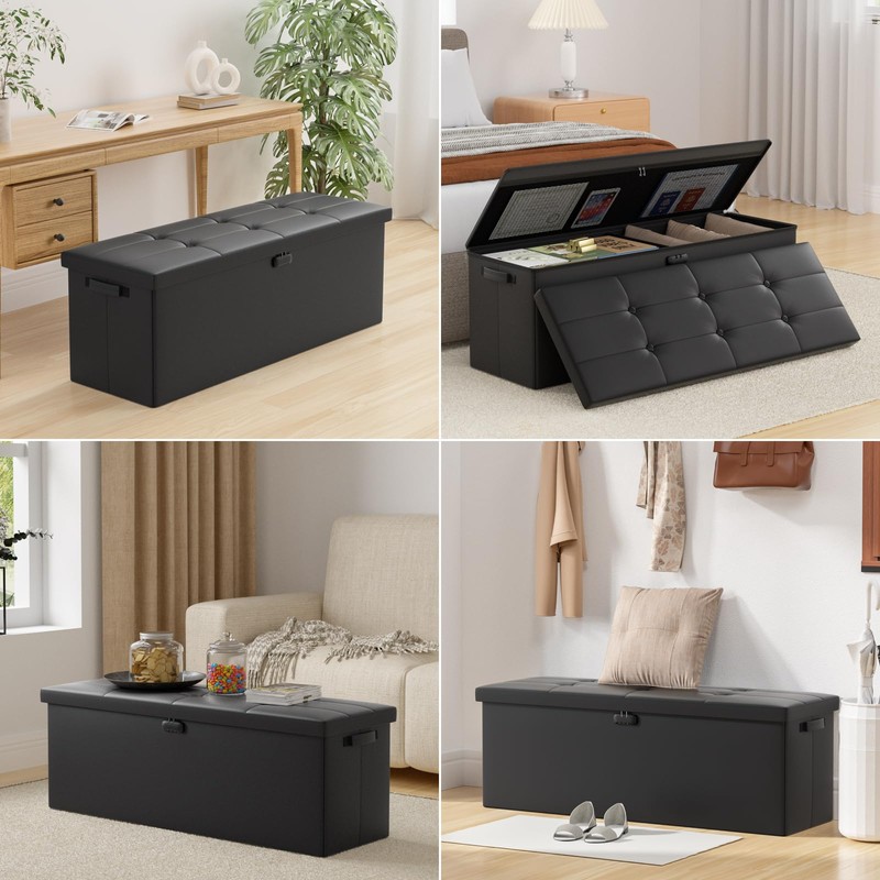 ENGPOW Storage Ottoman, Fireproof Folding Bench with Lock(15”x 43”x15”), Water-Resistant