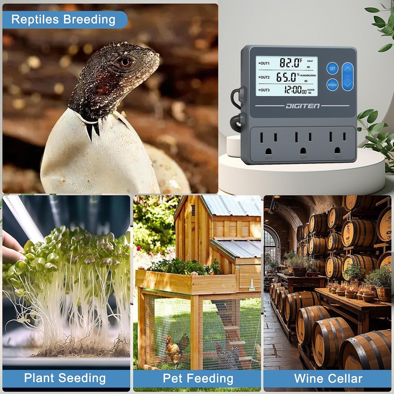 DIGITEN Reptile Temperature and Humidity Controller with Timer, Day-Night Function