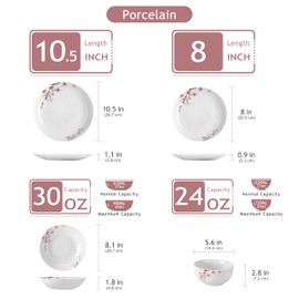 VEWEET Dinnerware Sets for 6, 24 Pieces Porcelain Plates and Bowls Set with Pink Floral, Classic Dishes Set Dining Ware for Dinner, Microwave Dishwasher Safe, Series ANNIE