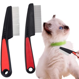 2 Pcs Fine Comb Black Pet Grooming Brush Portable Dandruff Comb Remove Loose Undercoat Flea Comb with Non-Slip Soft Grip Handle for Grooming and Removing Dandruff