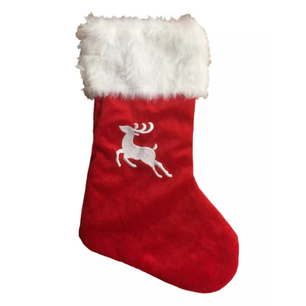 Trimmery Plush Red Reindeer Christmas Stocking