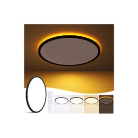 15 Inch Flush Mount Ceiling Light with Night Light, 36W 3600LM, Dimmable LED Ceiling Lights Fixture with Remote Control, 3000K/4000K/6500K Selectable, Slim Bright Bedroom Light Fixture, Round Black