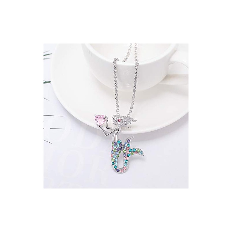 Kjiasiw Mermaid Pendant Necklace Jewelry Crystal Pendant Gift for Women