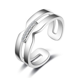 Boowohl Damering Wedding Ring Partnership Rings Fashion Jewellery Ring Crystal Ring Glitter Zirconia Double Ring Adjustable Rings 925 Sterling Silver