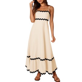 ZESICA Women's 2024 Summer Spaghetti Straps Sleeveless Backless Sundress Flowy Smocked Lace Swing A Line Midi Dress,Apricot,Medium